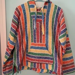 Mexican Baja hoodie medium pull over striped